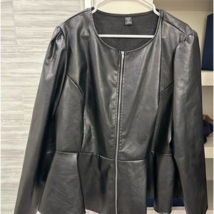 Plus leather like jacket with matching shorts